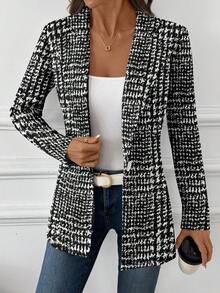 SHEIN Clasi 女士复古黑白格纹优雅西装外套，适合外出、婚礼、工作通勤、时尚、机场造型、派对、生日、嘉年华等场合。 - 彩色 - 查看 6