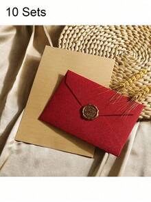 1 Set/10 Sets Deluxe Linen Envelope And Letter Set With Wax Seal - Perfect For DIY Gifts, Wedding Invitations And Office Use - Multicolor - View 13
