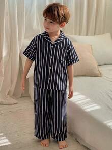 DAZY Young Boys' Drop Shoulder Button Front Casual Comfortable Loungewear - Navy Blue - View 3