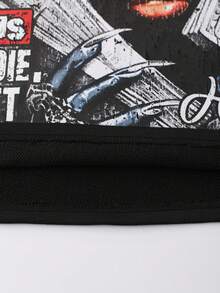 ROMWE MEN Street Life Men's Round Neck Fashionable Printed Short Sleeve T-Shirt, Loose Fit - Black - View 5