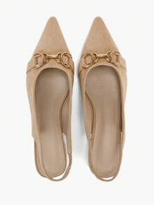 Giày cao gót hở mũi cài nút thời trang thu đông 2025 cho nữ - Màu be - Xem 9