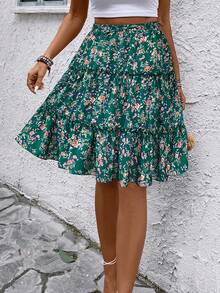 SHEIN LUNE Women's Summer Casual Printed Short Skirt (Random Print) - Green - View 3
