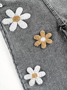 Girls' Floral Pattern Minimalist Bib Pants - Light Grey - View 4