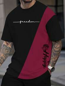 Manfinity LEGND Loose Fit Men's Letter & Rose Print T-Shirt - Hot Pink - View 1