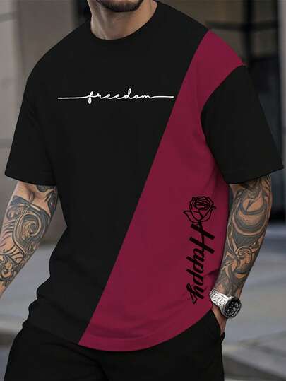 Manfinity LEGND Loose Fit Men's Letter & Rose Print T-Shirt