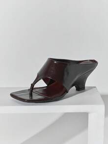 SHUZIA Women's Minimalist Fashionable Slip-On Stiletto Heel Thong Sandals - Coffee Brown - View 5