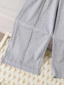 Autumn Back-To-School Girls' Wide Leg Pants,Spring/Summer Horse Print Light Linen Gray 3D Pleated Design,V-Shape Elastic Waist Soft Casual Trousers - Grey - View 7