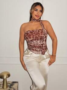 Maria Perezxox Women's Summer Y2K Gyaru Leopard Print Ruched Top - Multicolor - View 1