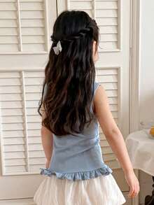 DAZY 女童刺绣字母罗纹方领荷叶边下摆吊带衫 - 藍色 - 查看 6