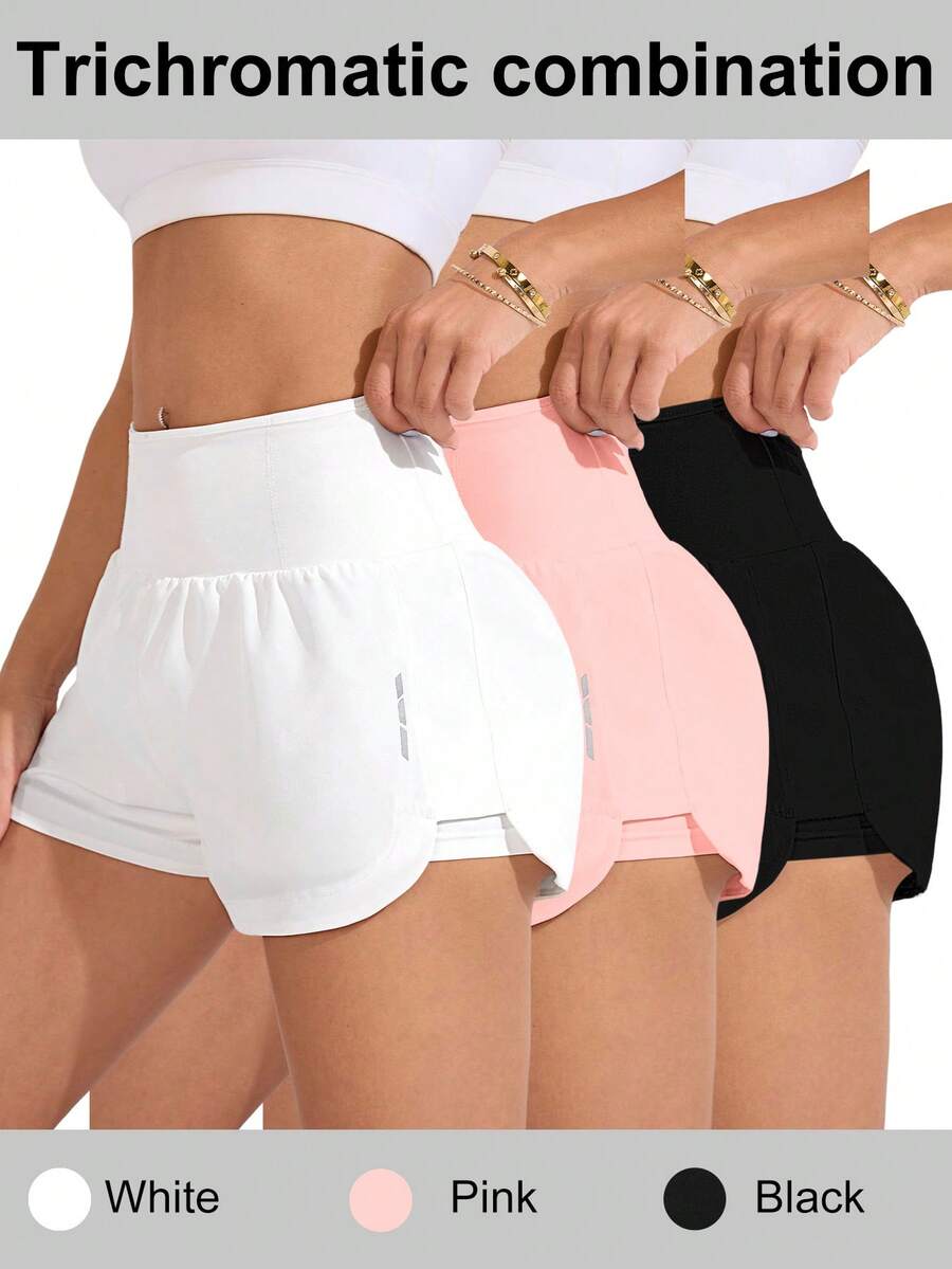 Velisys Velisys Solid Color High Waist Asymmetric Hem Sports Shorts, Spring/Summer