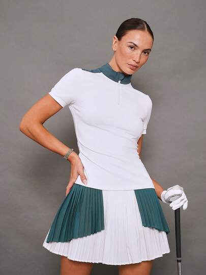 Activina Women's Contrast Color Collar Short Sleeve Golf Polo Shirt