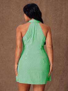 aaRustia Vestido casual sin mangas con botones y rayas para mujer de talla grandecc 4KY5 - Verde - Ver 2