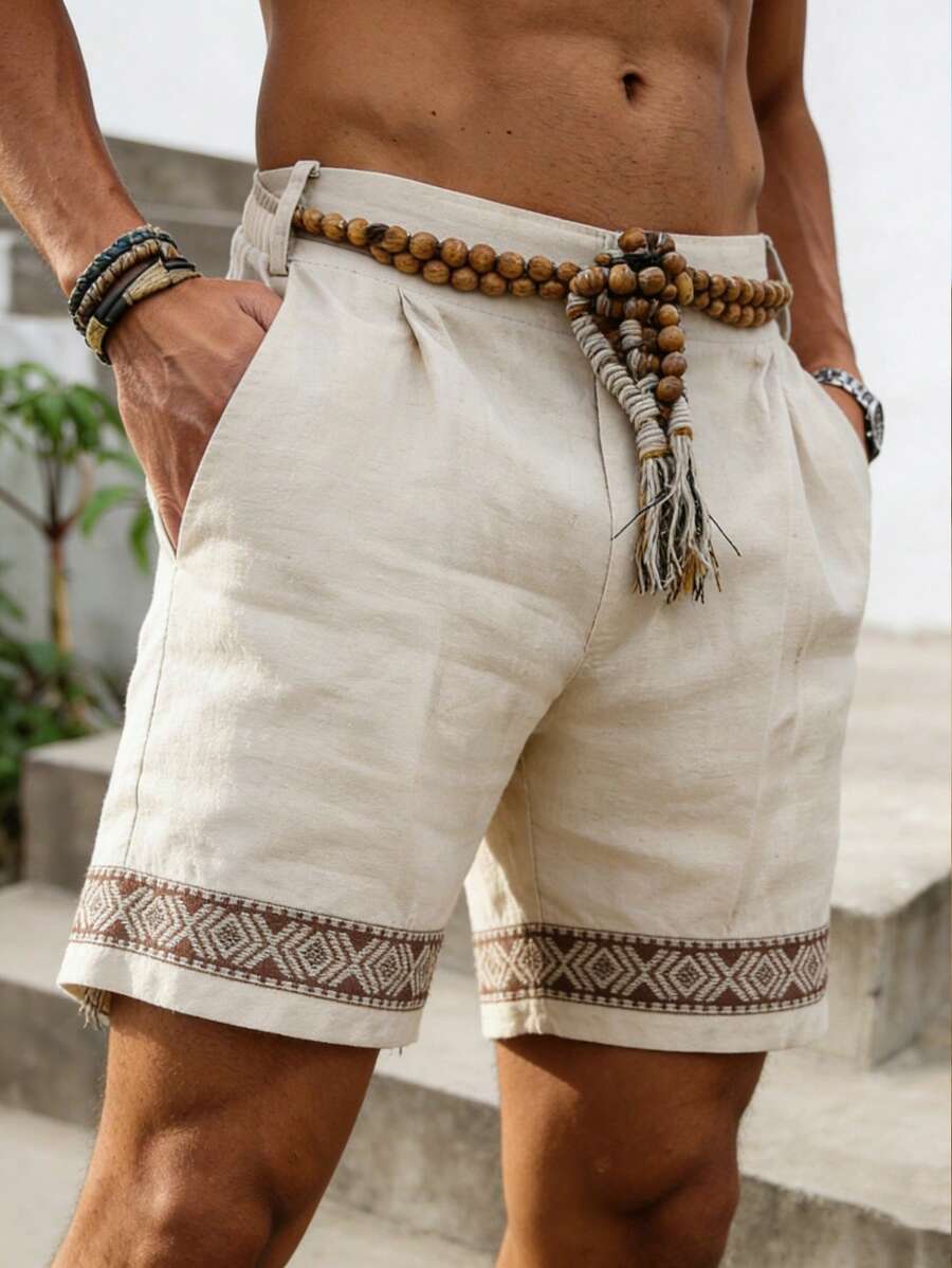 Manfinity Dauomo Casual Geometric Jacquard Men's Shorts - White - View 1