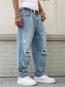 Manfinity EMRG Men's Distressed Casual Skinny Fit Jeans - Light Wash - View 5