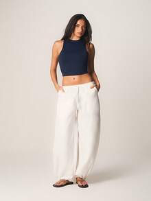 MISSGUIDED Lightweight Wide Leg Palazzo Pants With Elastic Waistband For Casual Summer Vacation Wear - White - View 4
