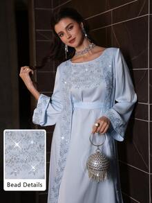 Layrah Đầm dạ hội 2 trong 1 đính sequin thời trang nữ, đầm dự tiệc sang trọng mùa xuân/hè, đầm cưới. - Màu xanh lam - Xem 6