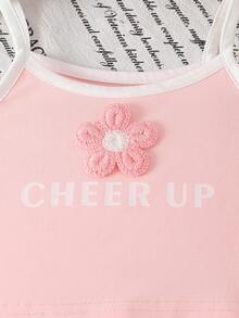 SHEIN 2pcs/Set Girls Toddler Outfit With Denim Shorts, Cute Casual Summer Set - Pink - View 6