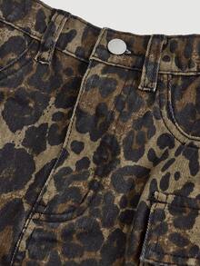 SHEIN Girlism 青少年女孩休闲修身中腰牛仔迷你A字裙 - 彩色 - 查看 3