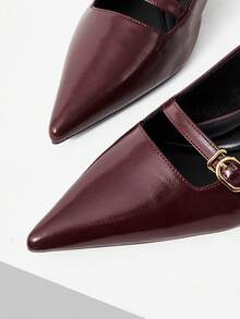 Mnmlis Damen Rückenfreie, bequeme Spitzschuh-Pumps mit 4,5cm Absatz, Berufsanzug passende Damenschuhe in Weinrot - Bordeaux - Übersicht 3