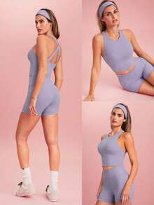 GLOWMODE Intertwine Tank Top Bra Low Impact Yoga Daily Fall Winter - Purple - View 7