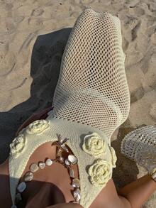 Sunnyshic Women's Yellow 3D Floral Beach Sugar Sexy Casual Fashionable Elegant Summer Dress - Yellow - View 4