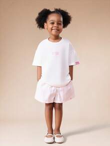 SUMWON 女童纸袋腰格纹松紧腰带夏季休闲宽松版型节日沙滩度假短裤 - 粉色 - 查看 3