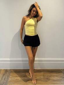 RebeccaVibe 2 件装女士新款亚麻条纹短裤 - 黑與白 - 查看 6