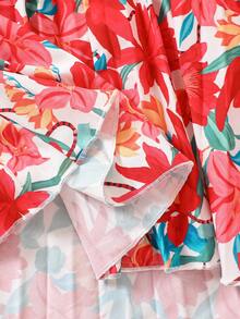 SHEIN Young Girls Casual Sleeveless Tropical Floral Print Dress, Spring/Summer New Arrival - Red - View 4