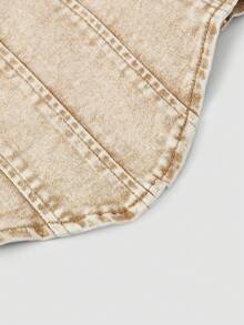 SHEIN MOD Women's Y2K Casual Fashion Street Chic Daily Commute Backless Zipper Washed Denim Bustier Top, Summer - Khaki - View 4