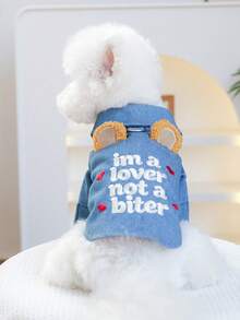 PETSIN 1pc Cat/Dog Universal Clothes, With A Three-Dimensional Bear Ear Design Blue Jacket, Suitable For Small Dogs To Wear In Spring And Autumn Weather - Blue - View 4