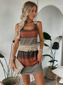 Easowa Đầm ngắn nữ kiểu dáng thường ngày kẻ sọc phối màu tương phản, thích hợp cho mùa xuân/hè. - Nhiều màu - Xem 5