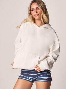 MISSGUIDED Oversized Hoodie With Drawstring Hood And Centre Pocket Blue Text Print Casual Sweatshirt - Apricot - View 2
