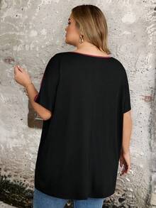 SHEIN CURVE+ Plus Colorblock Batwing Sleeve Tee, Summer 8xl Women Clothes Plus Size T-Shirts - Multicolor - View 2