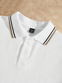 Manfinity BRENVOR Men Color Block Simple Knitted Casual Short Sleeved Polo Shirt Button Up White Work Polo Shirt - White - View 4