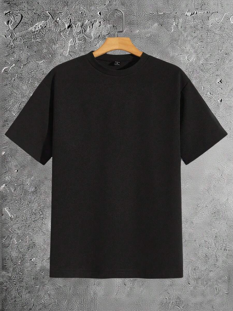 Manfinity BRENVOR Men Casual Solid Drop Shoulder Tee For Summer - Black - View 1