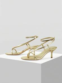 Mnmlis Women's Strap-Toed Stiletto Sandals - Light gold - View 7