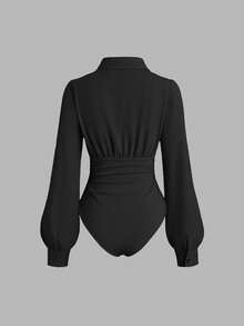 Sweetra Women's Retro Sexy Bodysuit, Fitted Slimming Elegant High-End Comfortable Versatile Fashionable White Bodysuit - Black - View 2