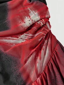 SHEIN MOD 大码女式印花不对称肩部度假连衣裙 - 黑色 - 查看 4