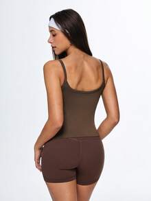Eassivo Eassivo Women's Brown Ribbed Seamless Workout Crop Top,Ribbed Knit, Seamless Hem, Soft Stretch Fabric For Everyday & Training, Brown Camisole,Brown Athletic Top,Ribbed Brown Top - Brown - View 1