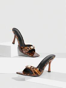 CUCCOO SZL 女士时尚百搭高跟凉鞋拖鞋，适合户外穿着，夏季圣诞节皆宜 - 豹紋棕色2 - 查看 6