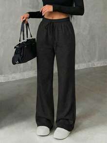 Quần nỉ ống loe đơn sắc cạp rút dành cho nữ - màu đen - Xem 3