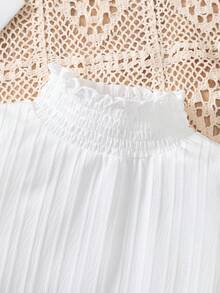 SHEIN 女小童褶邊荷葉袖小高領襯衫 - 白色 - 查看 4