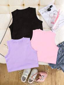 Bộ 3 áo tank top không tay in hình nhóm nhạc nữ hoạt hình ngôi sao dễ thương, phong cách thường ngày, sáng tạo, cá tính, tối giản, thoải mái, phù hợp cho mùa xuân, hè và thu. - Nhiều màu - Xem 2