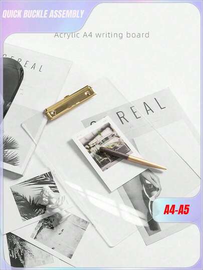 1 pieza Portapapeles acrílico, 8.6x12 Portapapeles con clip delgado, Portapapeles colgable, Portapapeles transparente - Tamaño estándar de carta A4, Adecuado para oficina y útiles escolares