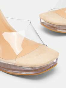 Glitzique 時尚女性水晶高跟透明防水防水台玻璃膠水簡約風舒服的高跟鞋涼鞋 - 無色 - 查看 11