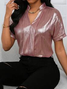 Xyvia 亮面缺角领衬衫，适合节日派对穿着 - 粉色 - 查看 1