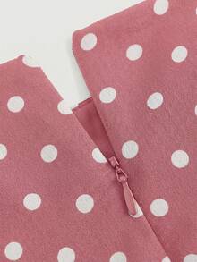 SHEIN MOD 大码波点可爱蛋糕荷叶边露脐吊带连衣裙无袖连衣裙夏季连衣裙荷叶边连衣裙野餐连衣裙波点连衣裙，夏季连衣裙樱桃连衣裙女士连衣裙茶会连衣裙 - 粉色 - 查看 3