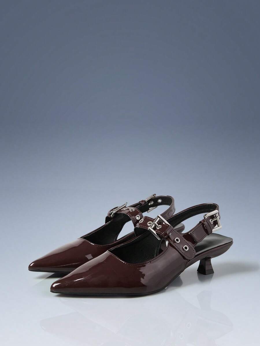 CUCCOO GRLICON Women's Pointed Toe Buckle Design Fashionable High Heel Shoes, Motorcycle Style Outfit For Cool Girls, Suitable For Spring/Summer, Vacation, Travel, 2000s Style - dark brown - View 1