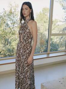 Nöista 露背吊带长款连衣裙，前开襟设计。 - 棕色 - 查看 5