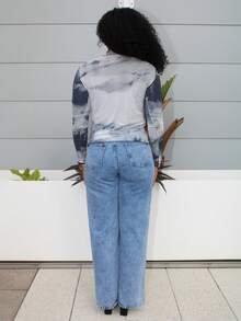 Steph T Blusa de manga larga con cuello de tortuga y estampado tie-dye para mujer - Gris - Ver 2